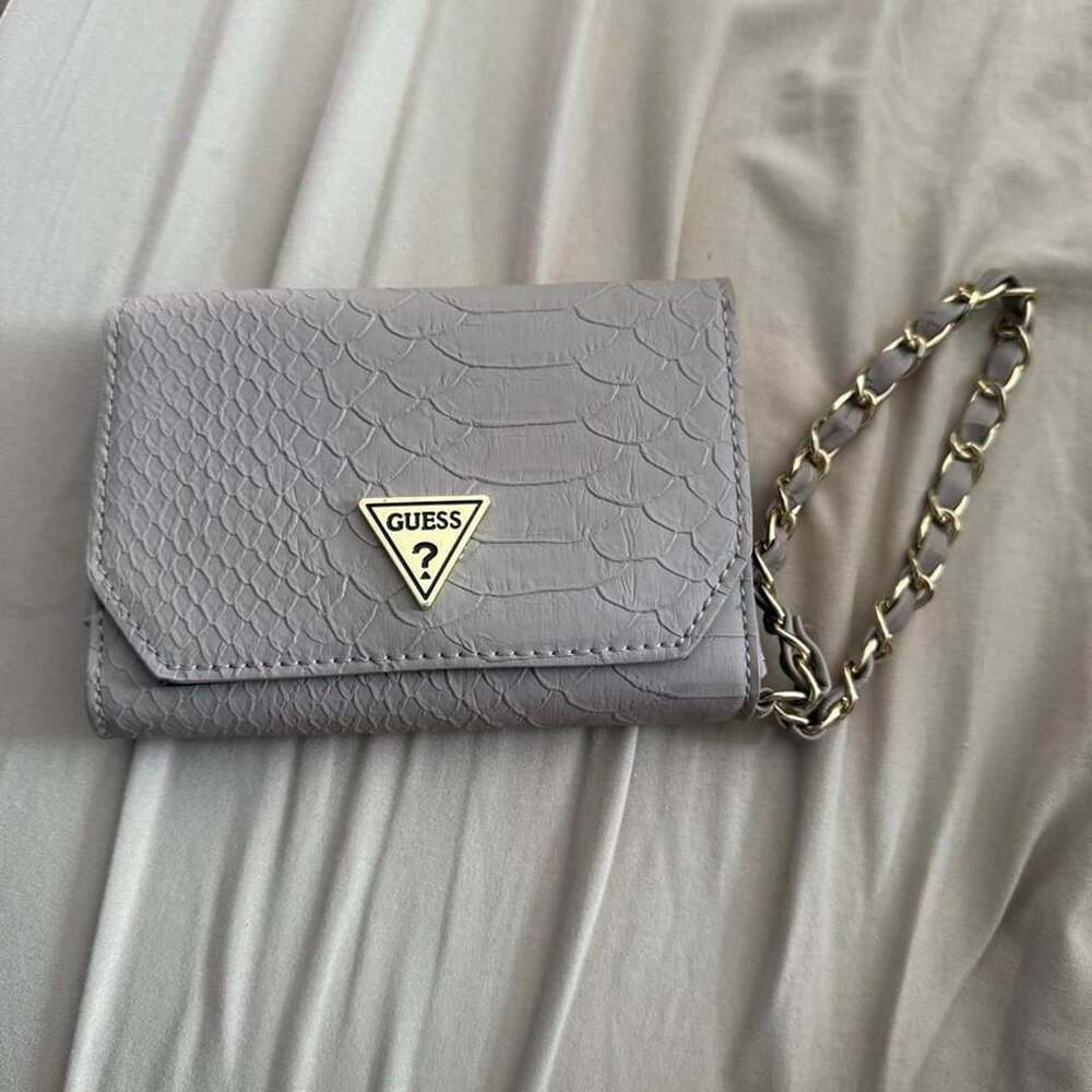Guess Gray Snake Print Wallet With Chain Strap